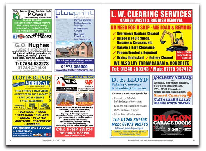 Advertisers in North Wales and Cheshire shown on a double page spread