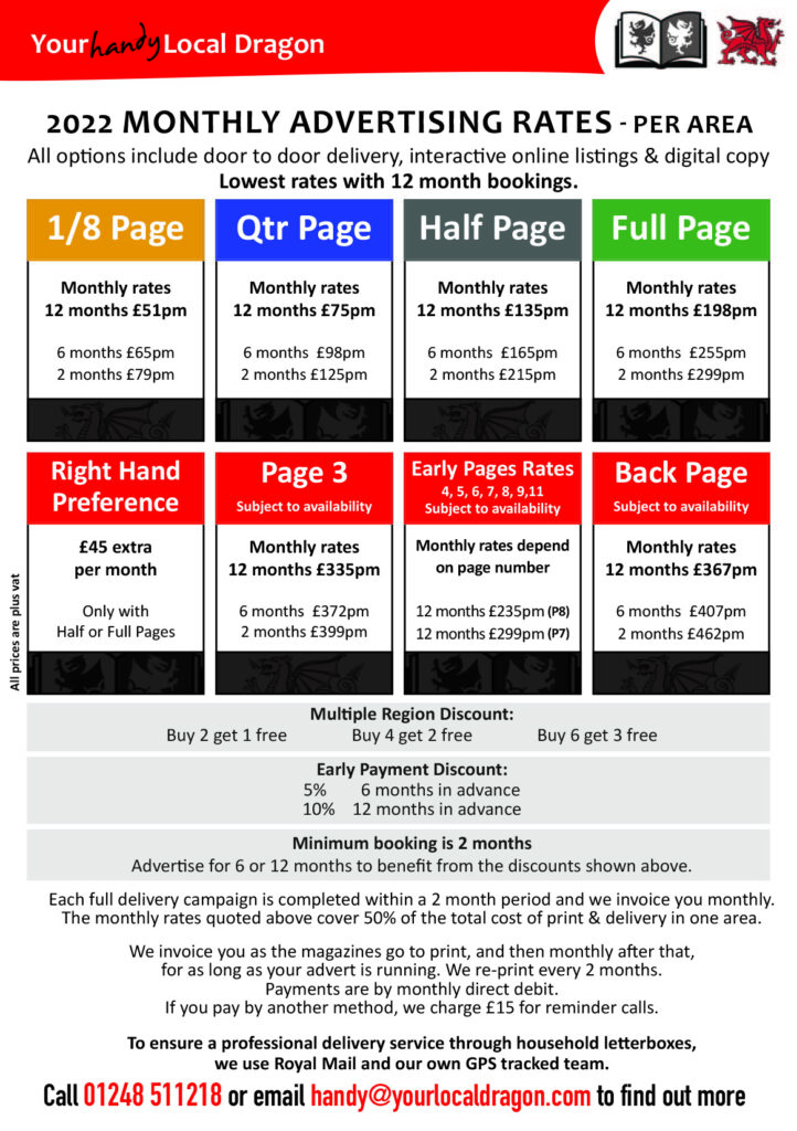 When you advertise in the North Wales & Cheshire Magazines these are the advertising rates for 2022. 