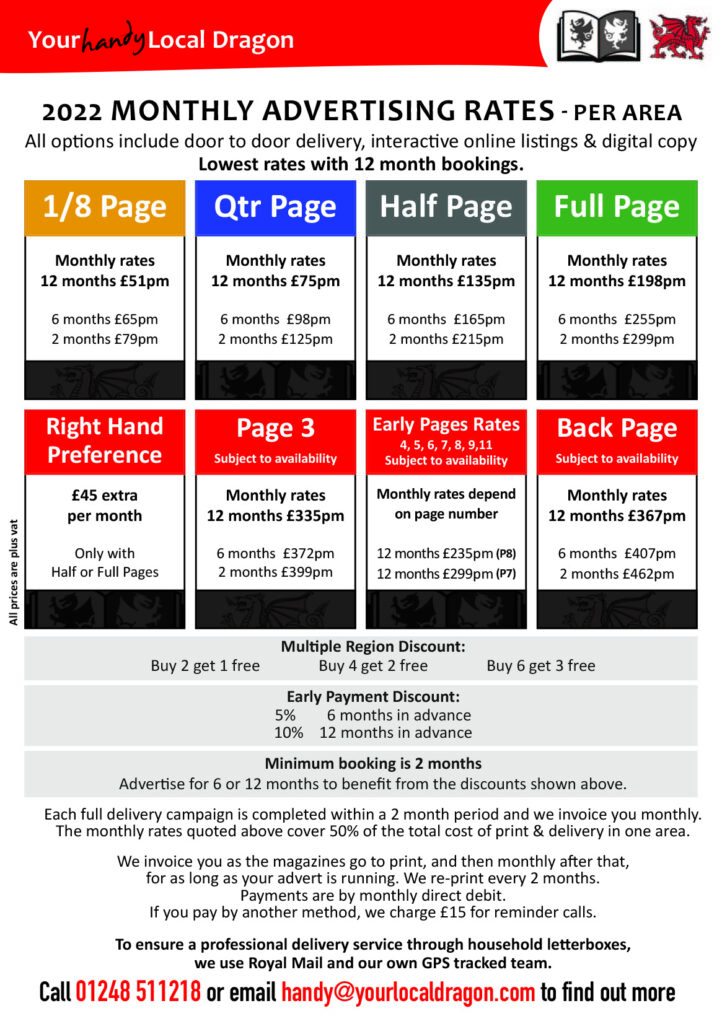 When you advertise in the North Wales & Cheshire Magazines these are the advertising rates for 2022.