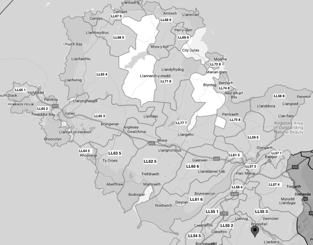 Map showing Local Dragon delivery area in Anglesey and North Gwynedd