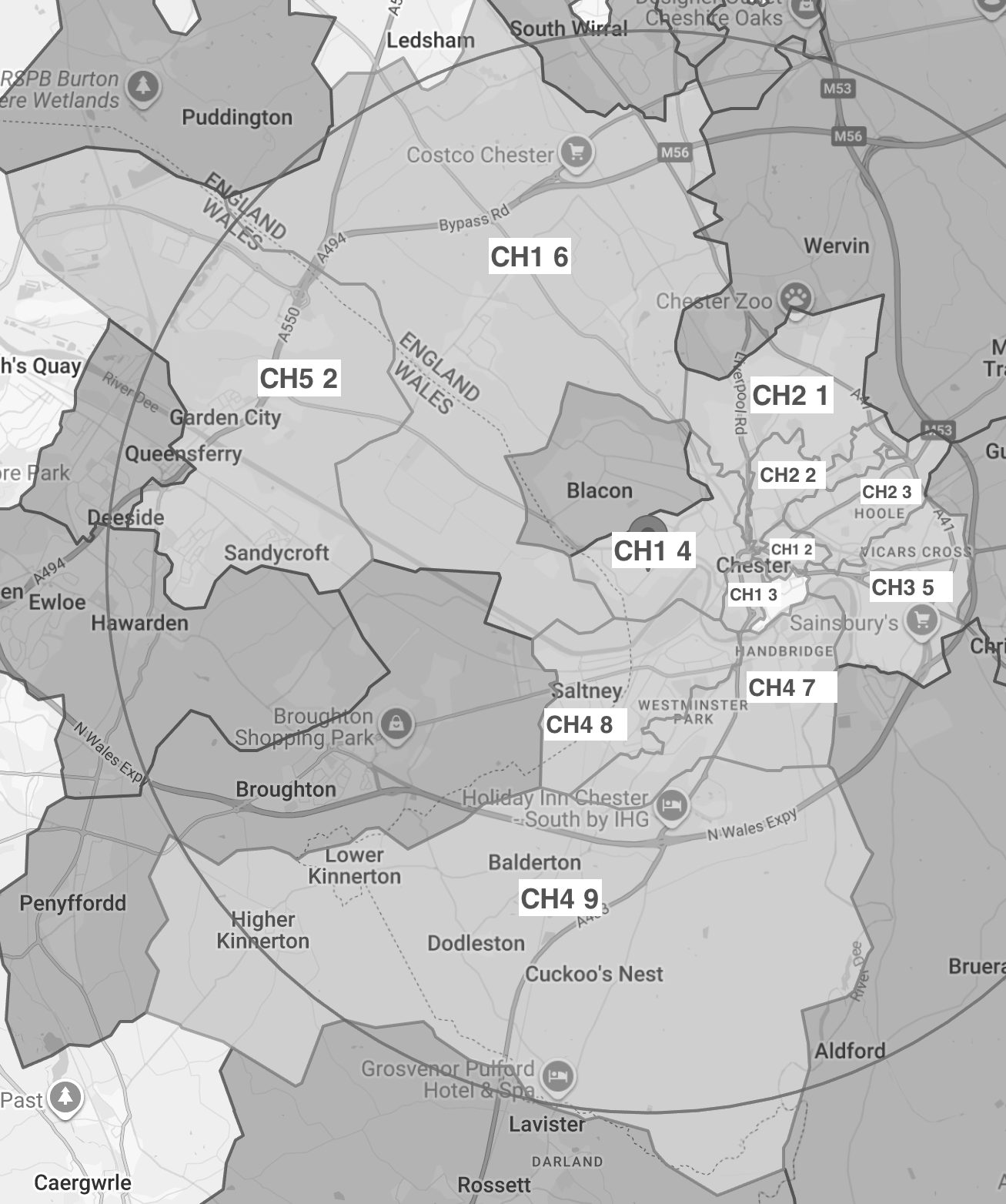 Map showing where Local Dragon magazines are delivered near Chester