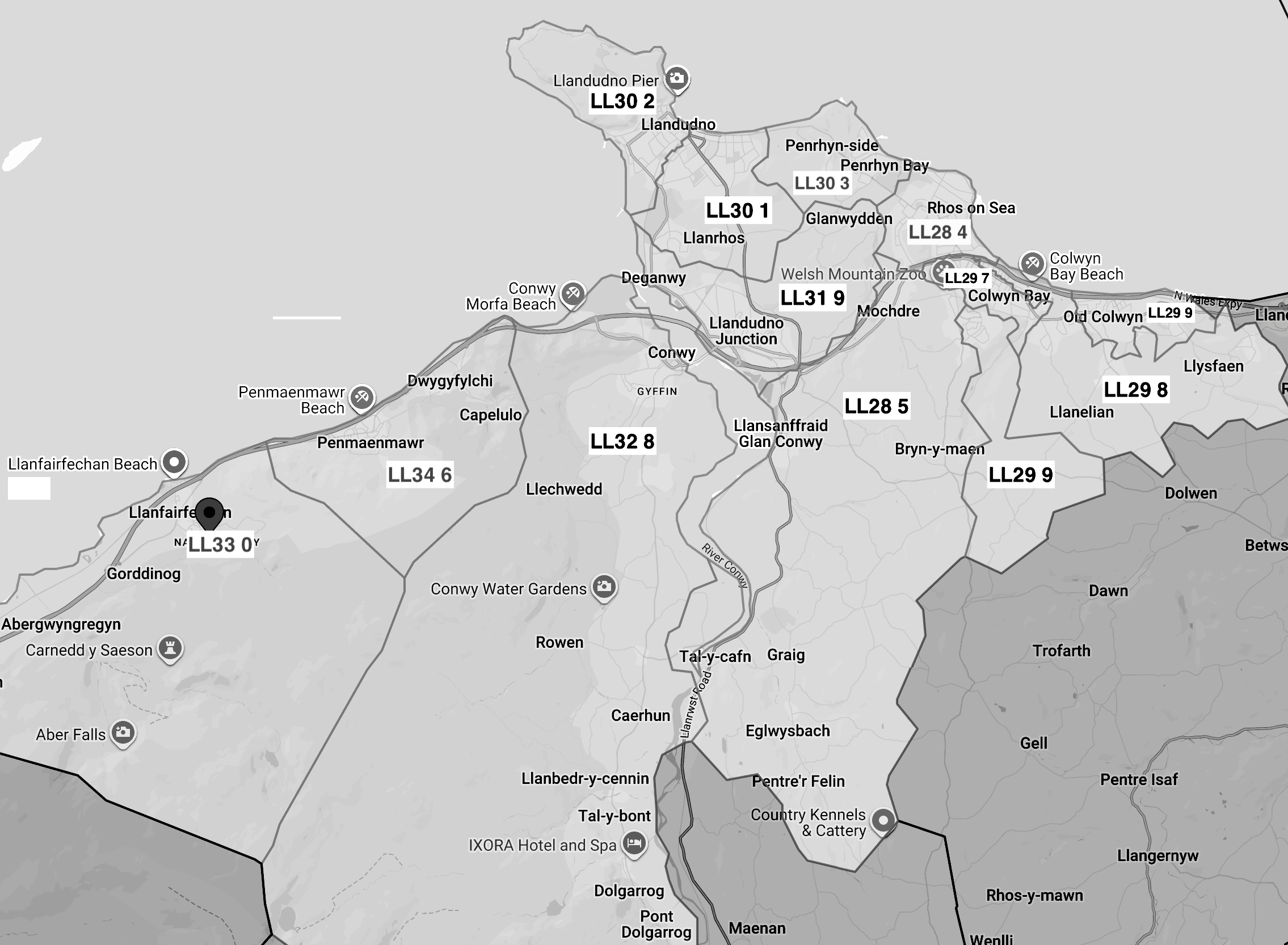 Map showing Local Dragon delivery in Conwy county