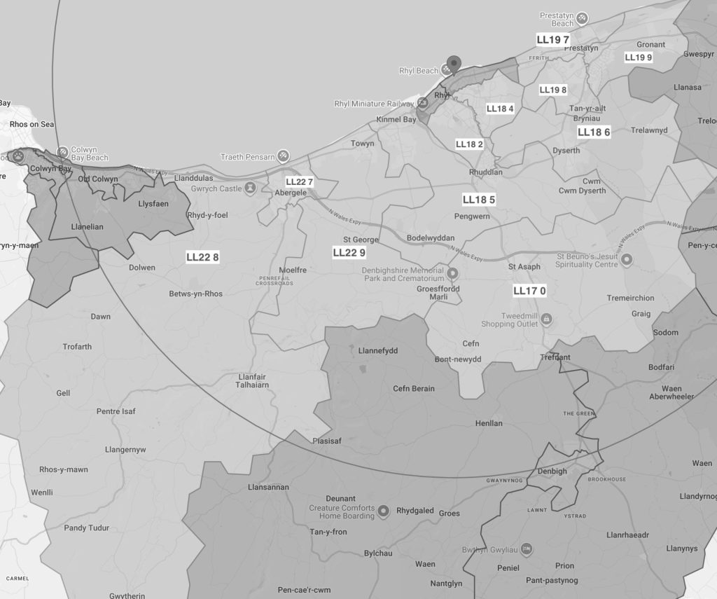 Map showing deLocal Dragon delivery in Denbighshire