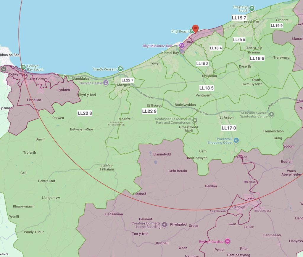 Denbighshire Coastal & A55 Map